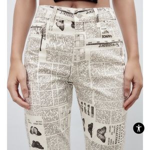 ZARA butterfly newsprint jeans